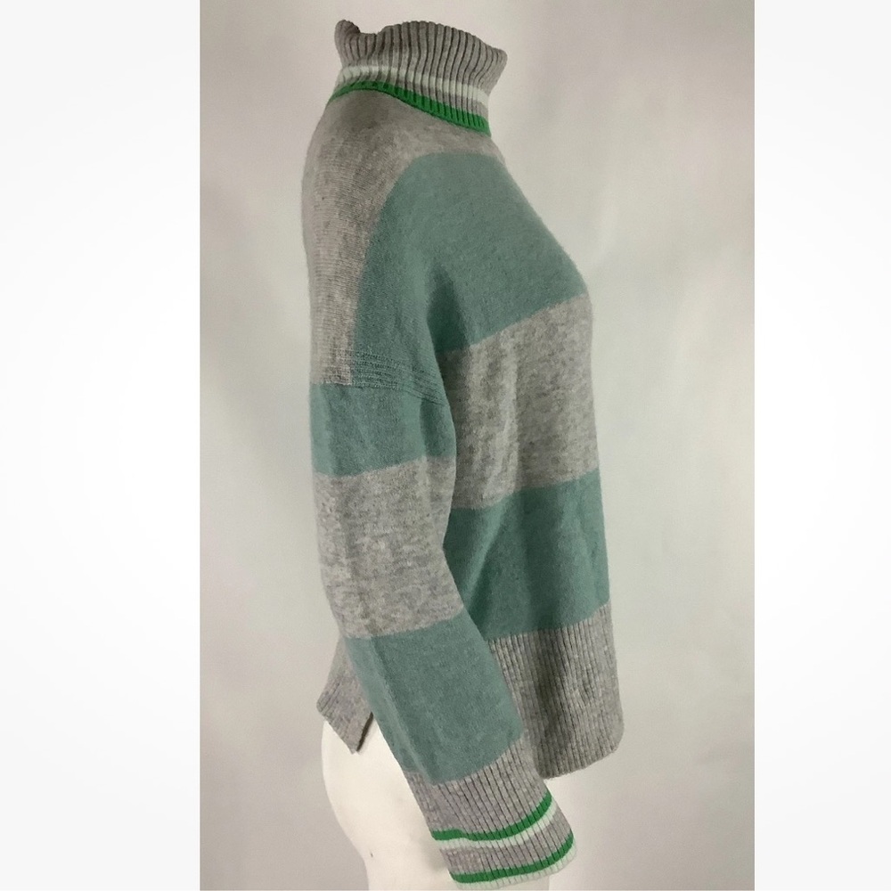 J Crew Sz S Wide Stripe Turtleneck In Super Soft Yarn Alpaca Blend Green Gray - Picture 4 of 8